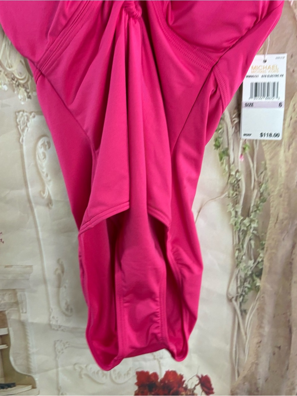 NEW Michael Kors Fuchsia Ruched One-Piece Halter Swimsuit - Picture 4 of 8